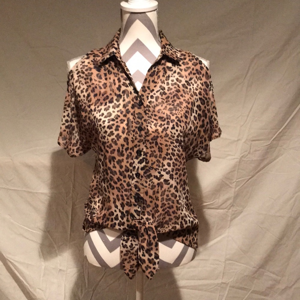 Leopard Print Open Shoulder Top